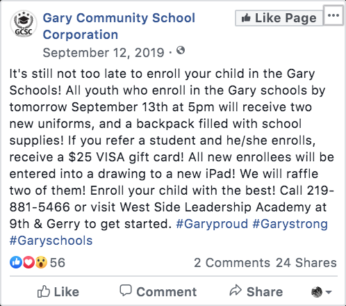 Gary schools fall 2019 enrollment